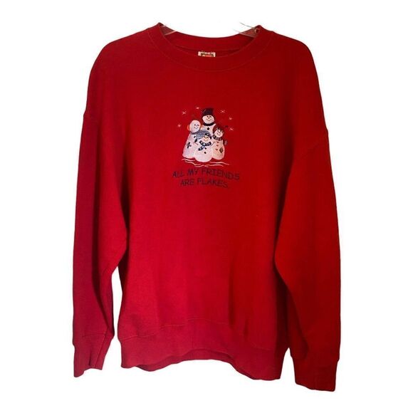 VTG 90s Embroidered Snowman Christmas Sweatshirt XL All My Friends Are Flakes - Picture 1 of 11